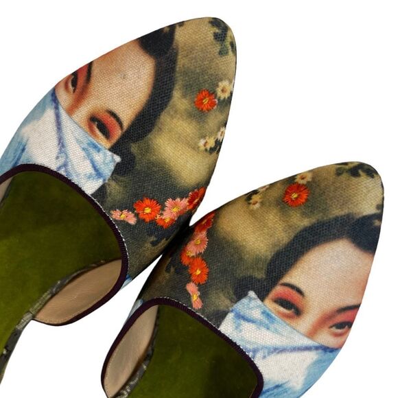 Rare Suzhou Cobblers “In The Mood” Green Wool Felt Handmade Kitten Heel - Picture 4 of 12